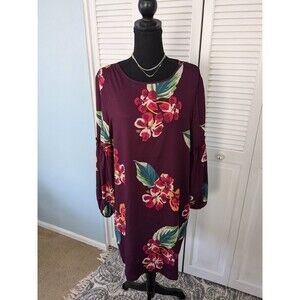 Loft Dress Womens L Merlot Floral Dot Romantic Botanical Long Sleeve Knee Length